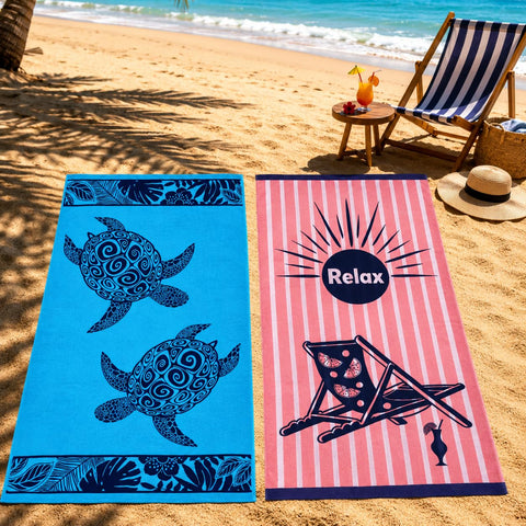 Large Egyptian Beach Towels For Adults 100% Cotton - Pack of 2