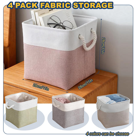 Fabric Storage Box [4-Pack], Foldable Storage Baskets for Organizing Toys, Books, Shelves, Closet, Large Storage Box with Rope Handles
