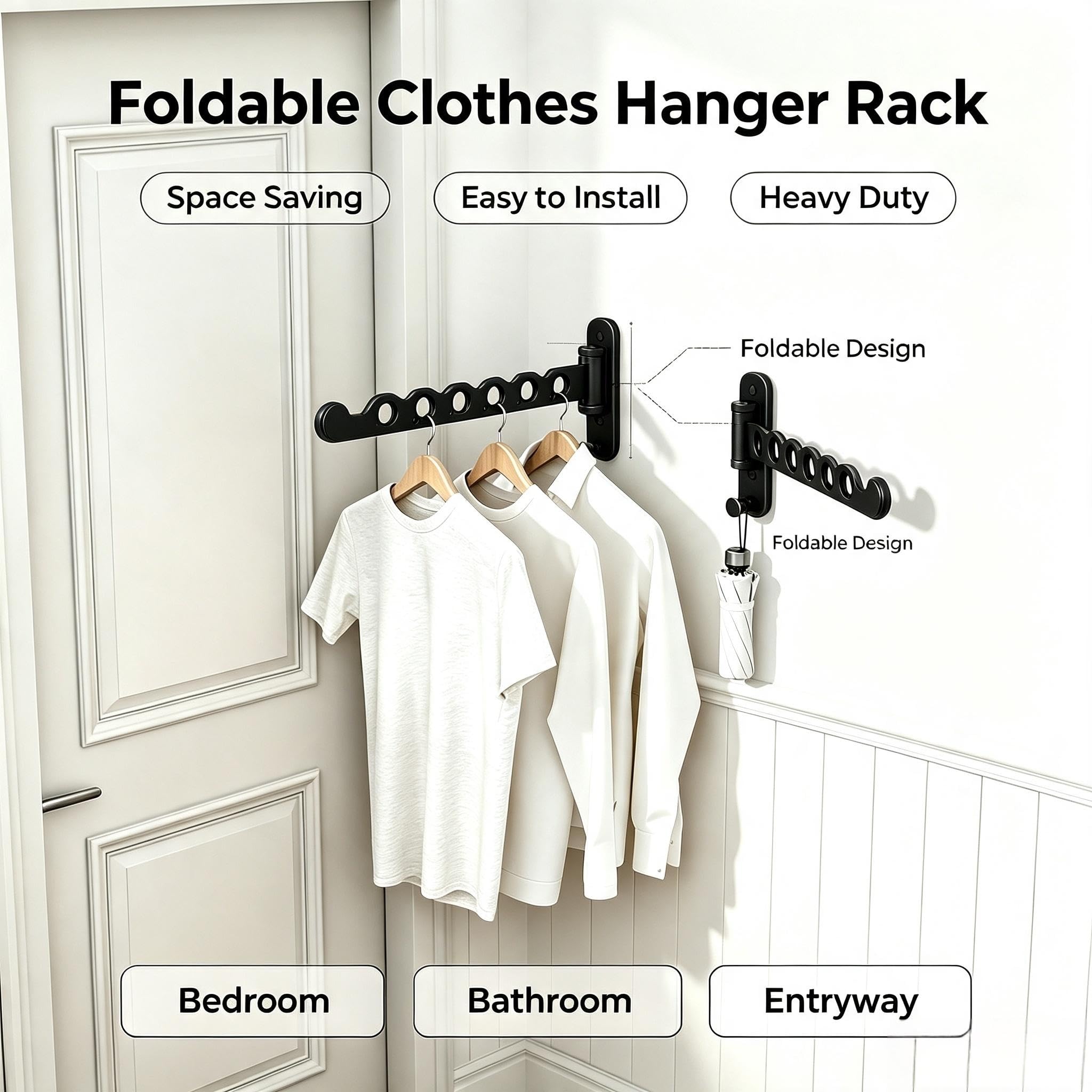 dancrul Wall Mounted Drying Rack Clothing Foldable for Laundry Room, Clothes Drying Rack Folding Indoor, Black 2 Packs