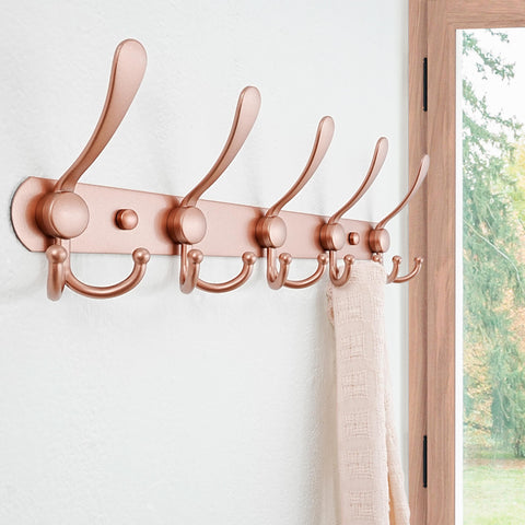 Dseap Coat Rack Wall Mounted - 5 Tri Hooks, Heavy Duty, Stainless Steel, Metal Coat Hook Rail for Coat Hat Towel Purse Robes Mudroom Bathroom