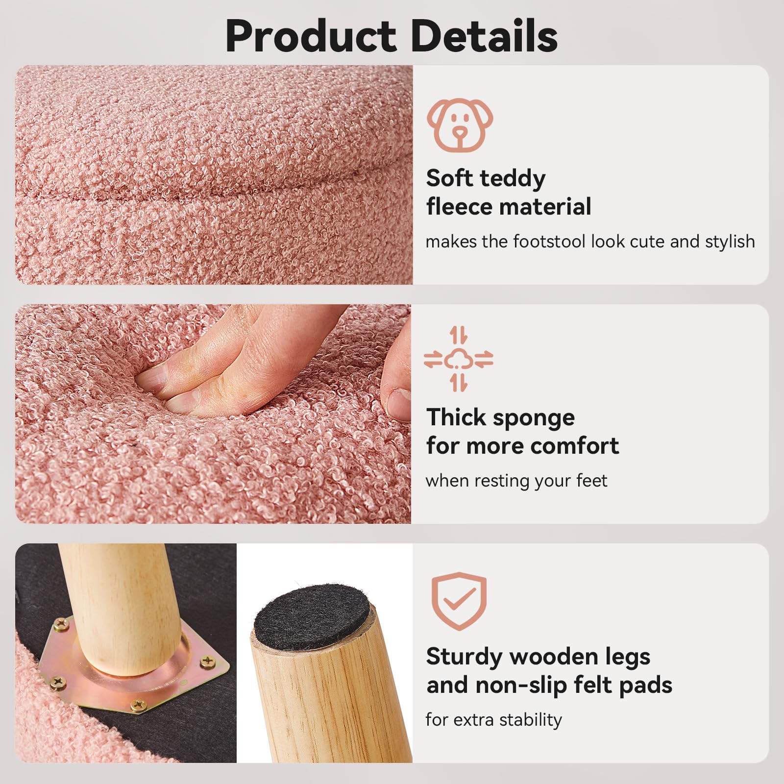 IBUYKE 13 Inch Small Footstool Ottoman with Storage, Round Pouffe Foot Rest with Padded Seat and Wood Legs
