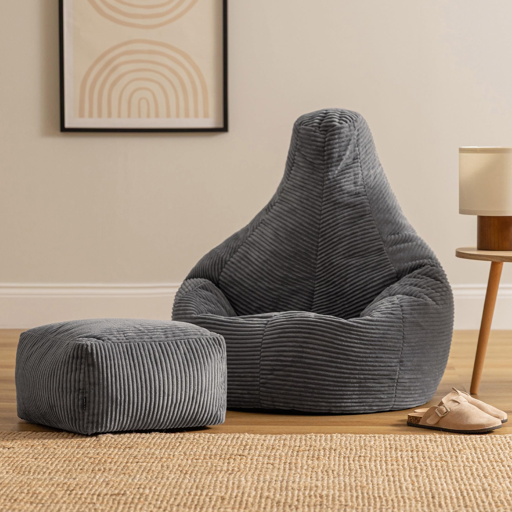 icon Dalton Cord Bean Bag & Footstool with Filling Included, Grey