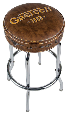 Gretsch "1883" Barstool, Perfect for Guitar Players and Fans, Matte Yellow Gretsch Logo Barstool, Foam Padded, 30", Brown