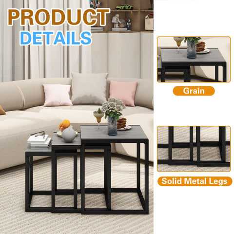 DUMEE Wooden Nesting Tables Set of 3 Coffee Table, Stacking Side End Tables for Living Room, Grey