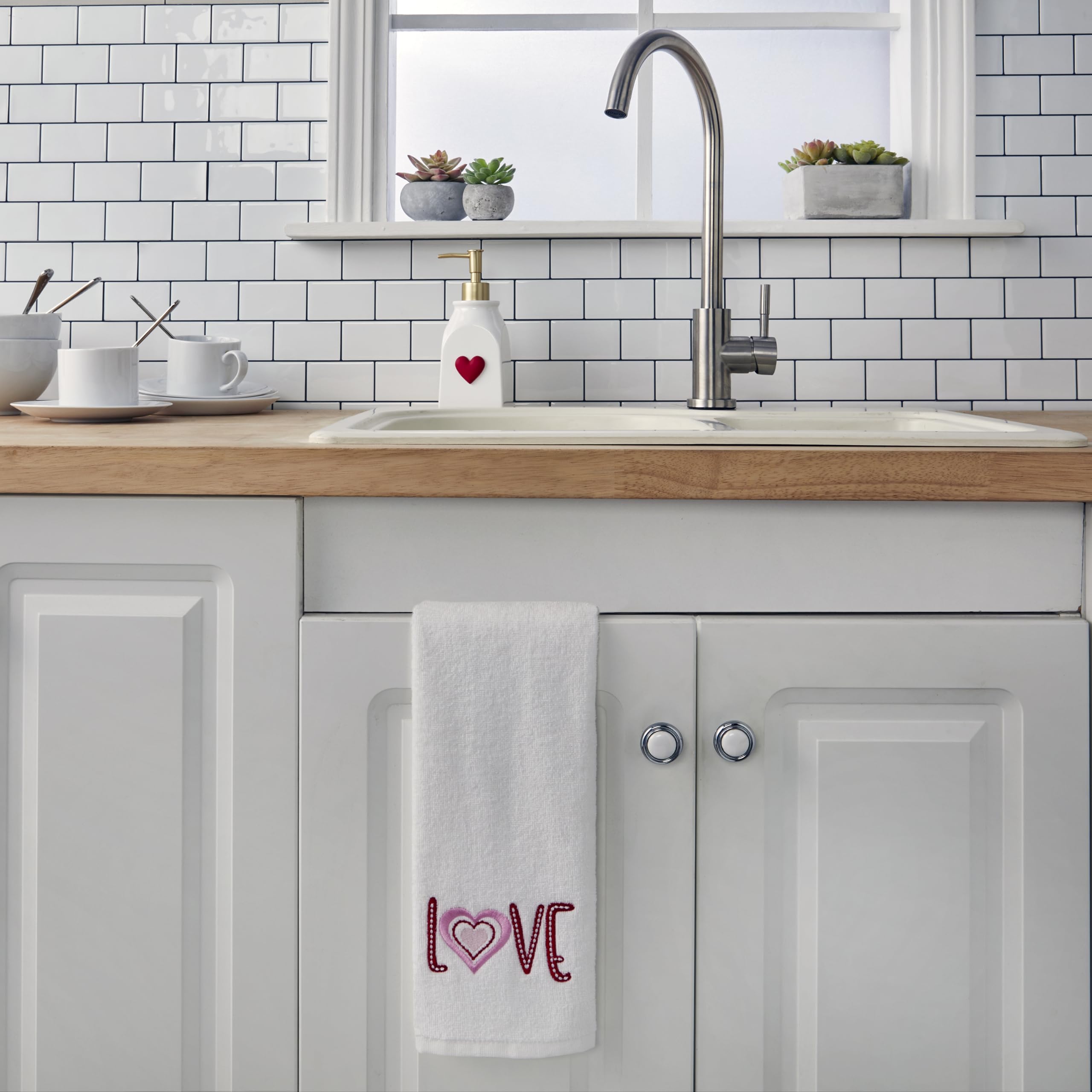 SKL Home by Saturday Knight Ltd. Valentine's Day Love Hand Towel Set, White 2 Pack