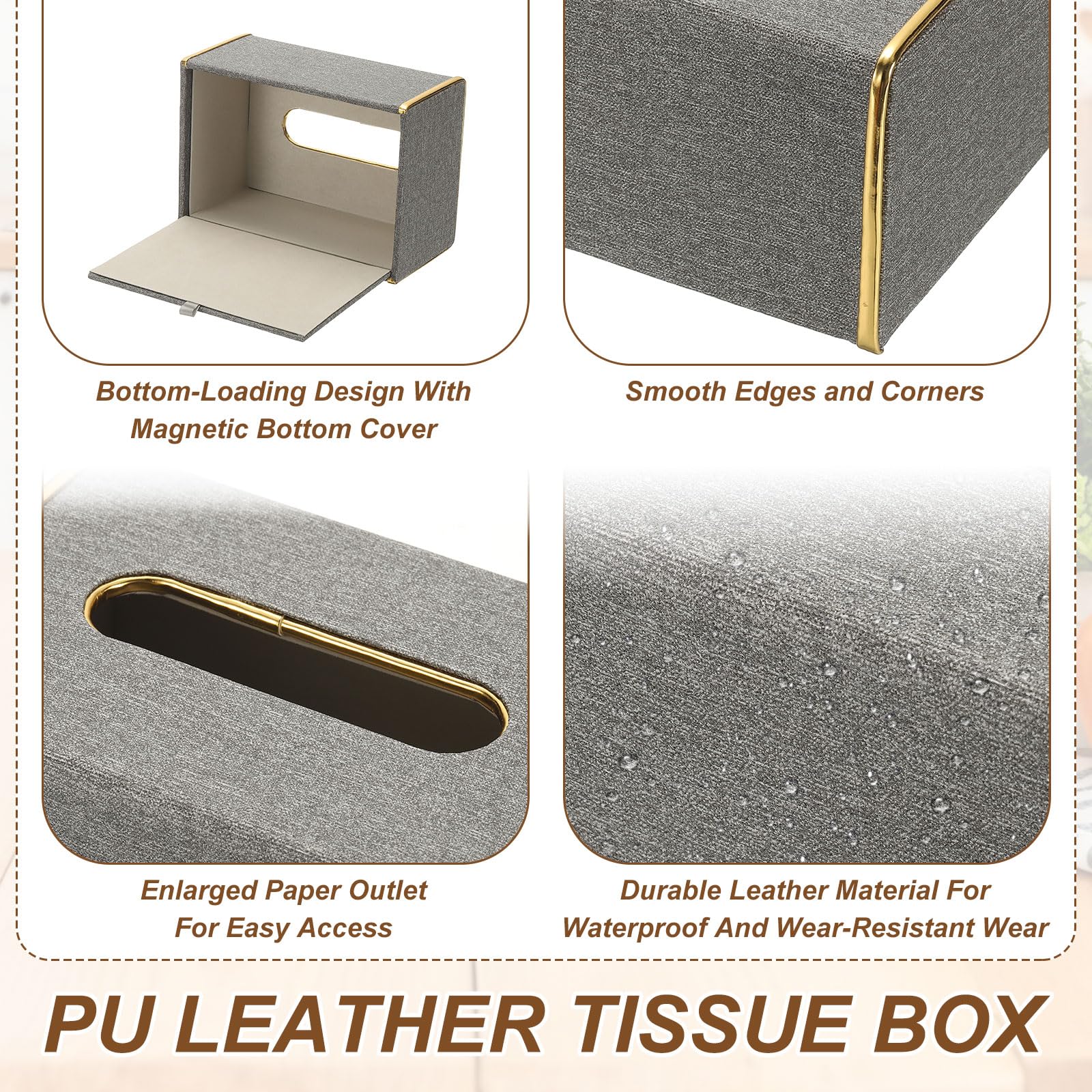 sourcing map Tissue Box Cover, Rectangle Modern Tissue Box Holder with Magnetic Closure for Living Room Bedroom Office Hotel Desk