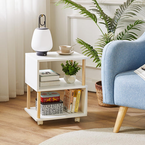 Aibiju 3 Tier Side table with wheels, Narrow End Table with Storage Shelf, Bedside Table Nightstand for Small Spaces, Bedroom, Living Room