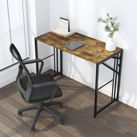 Lutown-Teen 90 cm Small Folding Computer Desk, Rustic Brown