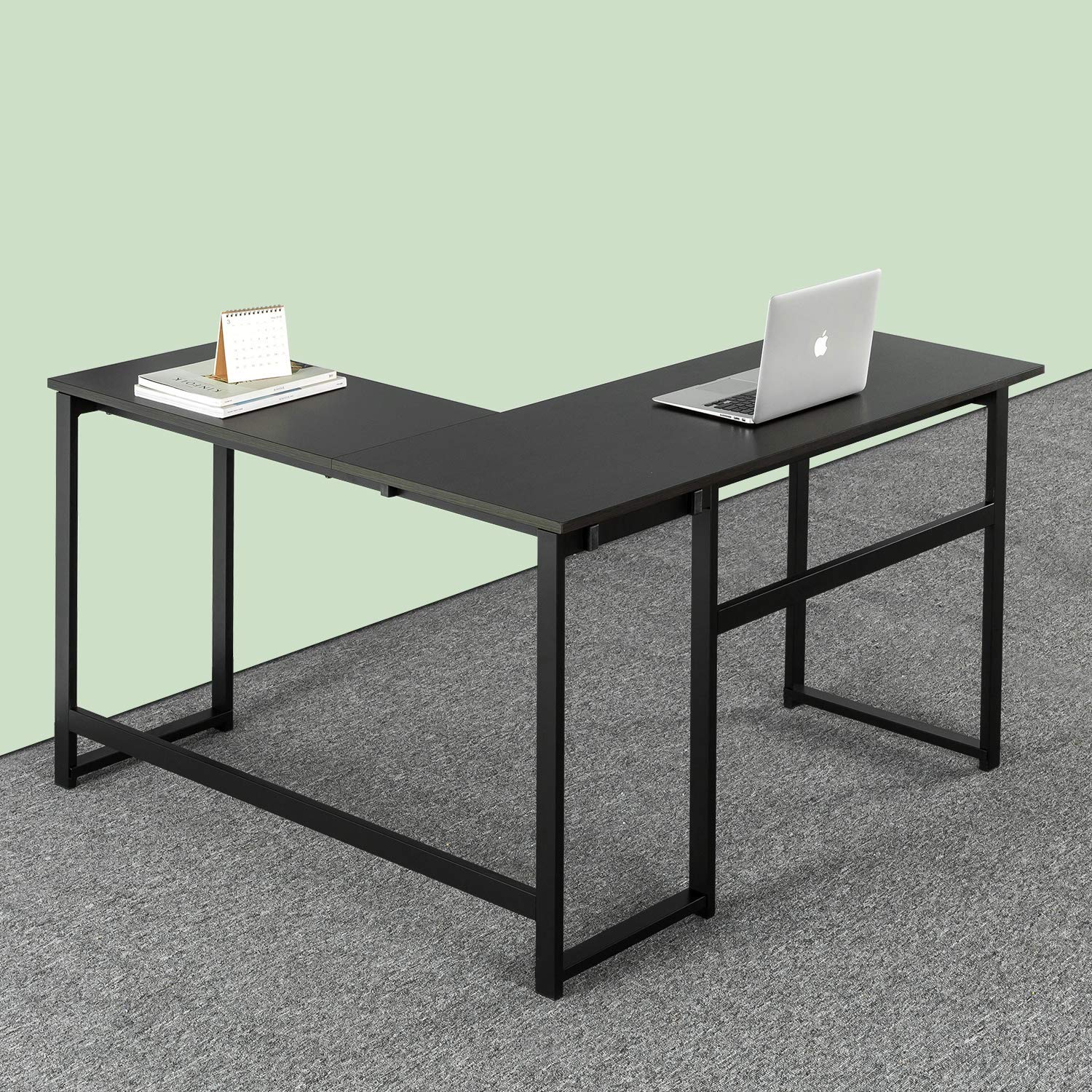 ZINUS Luke 135 cm Black Metal Corner Desk | L-Shaped Computer Desk | Office Desk | Easy, Bolt Free Assembly