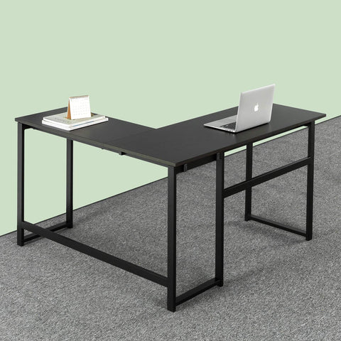 ZINUS Luke 135 cm Black Metal Corner Desk | L-Shaped Computer Desk | Office Desk | Easy, Bolt Free Assembly