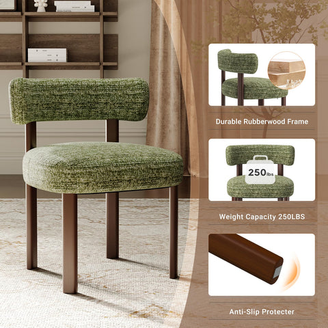 COLAMY Wooden Dining Chairs Set of 4, Fabric Chairs for Dining Room with Open Curved Backrest and Thick Seat Cushion