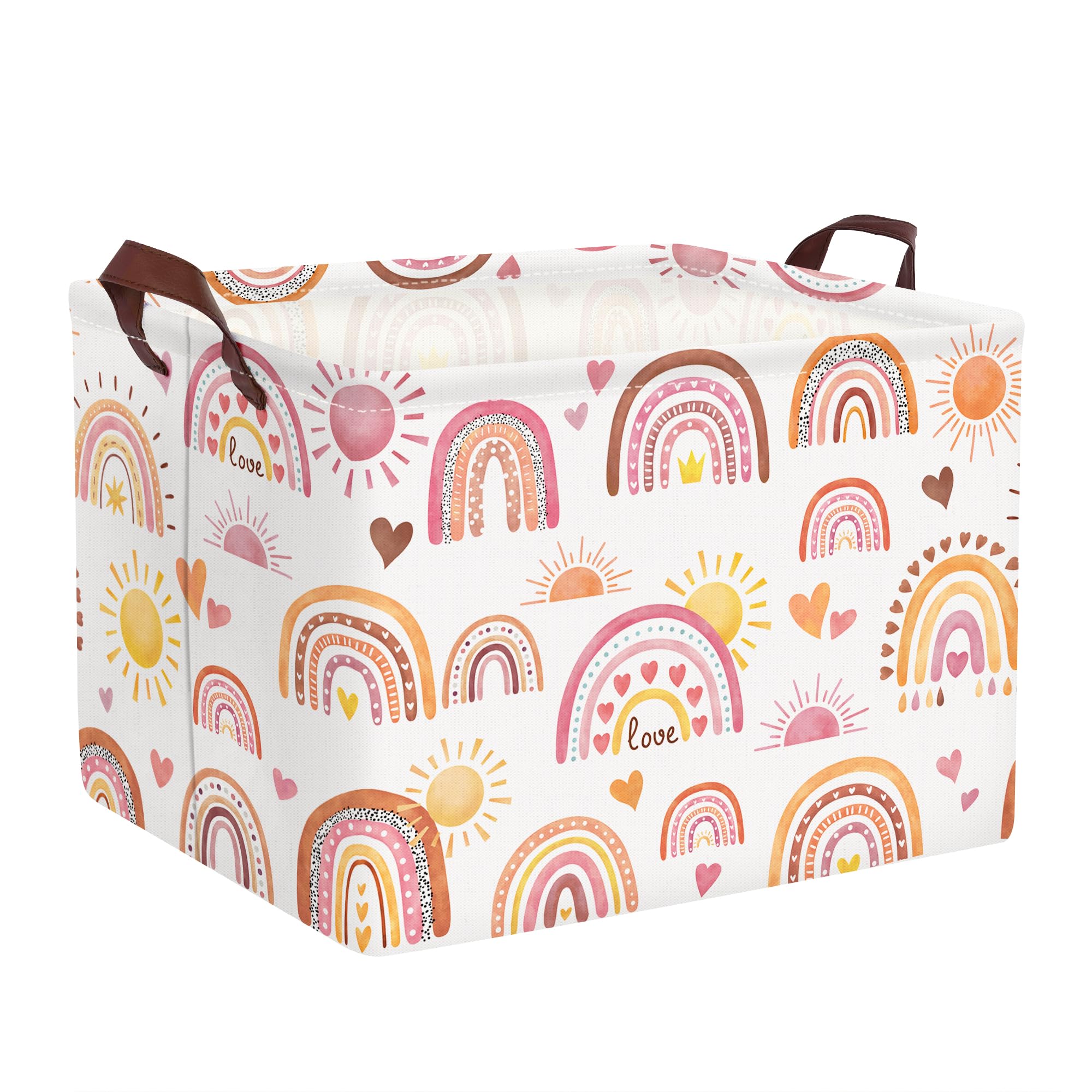 Clastyle Rainbow Baby Laundry Hamper Folding Clothes Kids Storage Basket Waterproof Girls Toy Box for Bedroom,Heart,40x30x30 cm