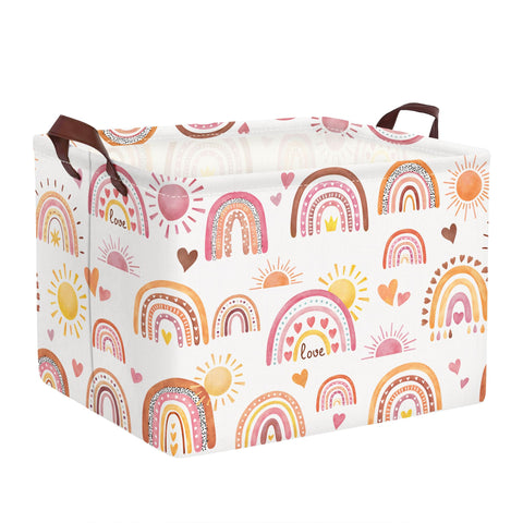 Clastyle Rainbow Baby Laundry Hamper Folding Clothes Kids Storage Basket Waterproof Girls Toy Box for Bedroom,Heart,40x30x30 cm