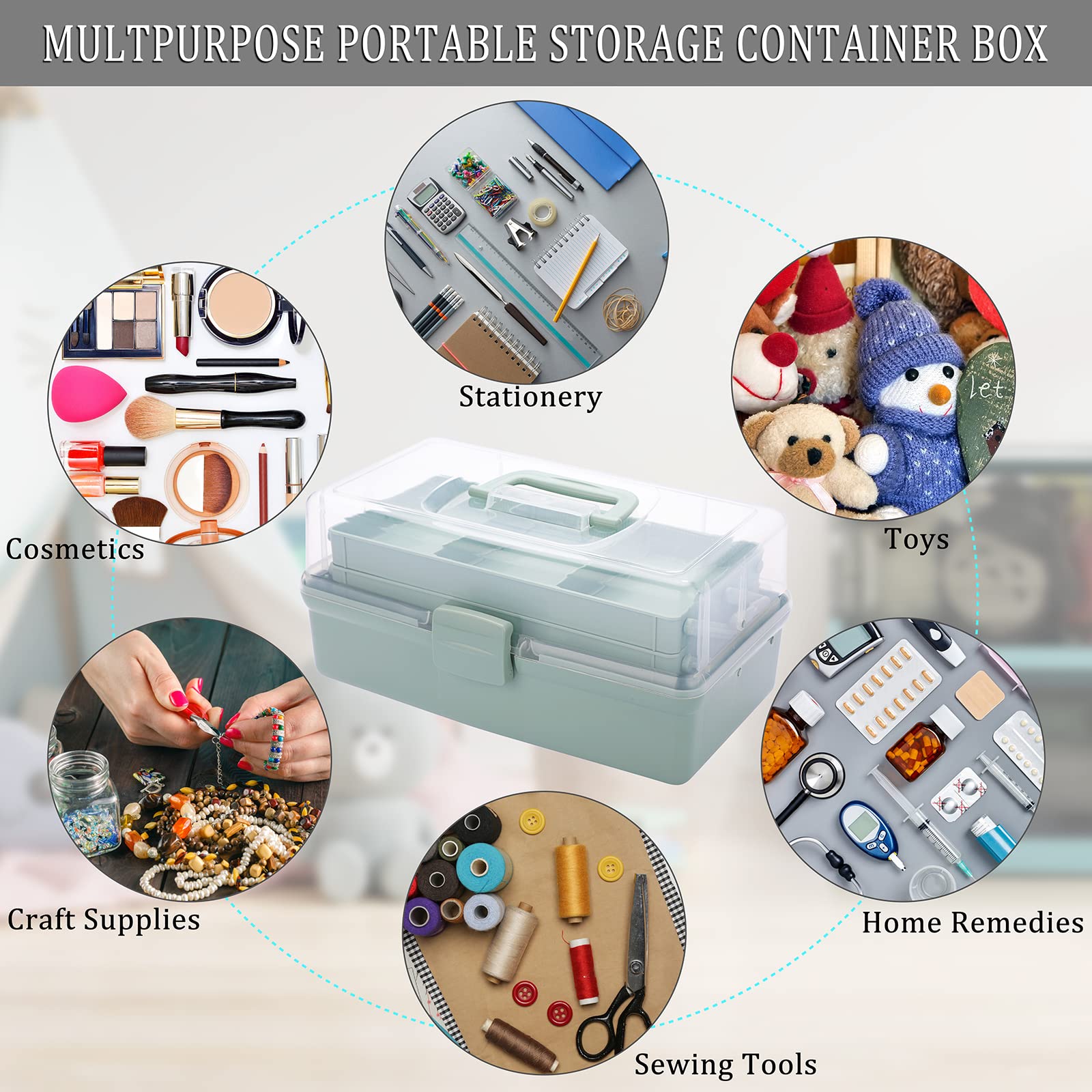 IGNPION 3 Tiers Craft Stackable Storage Box，Plastic Tool Dividers Organiser