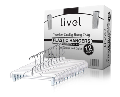 Premium Skirt and Trouser Hangers with Clips - Set of 12| Versatile Organization for Your Wardrobe | Space-Saving Design | Durable Plastic and Stylish