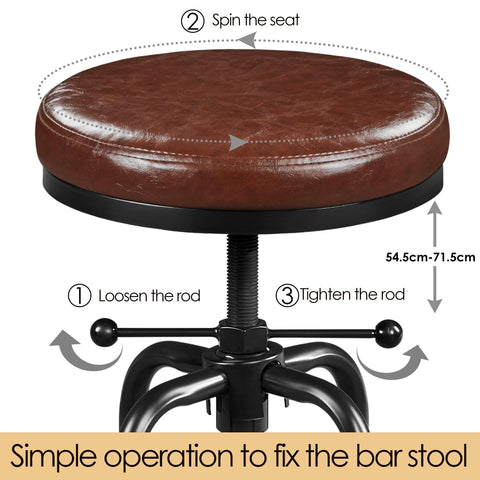 Yaheetech Rustic Round Adjustable Industrial Bar Stools, 1PCS Brown