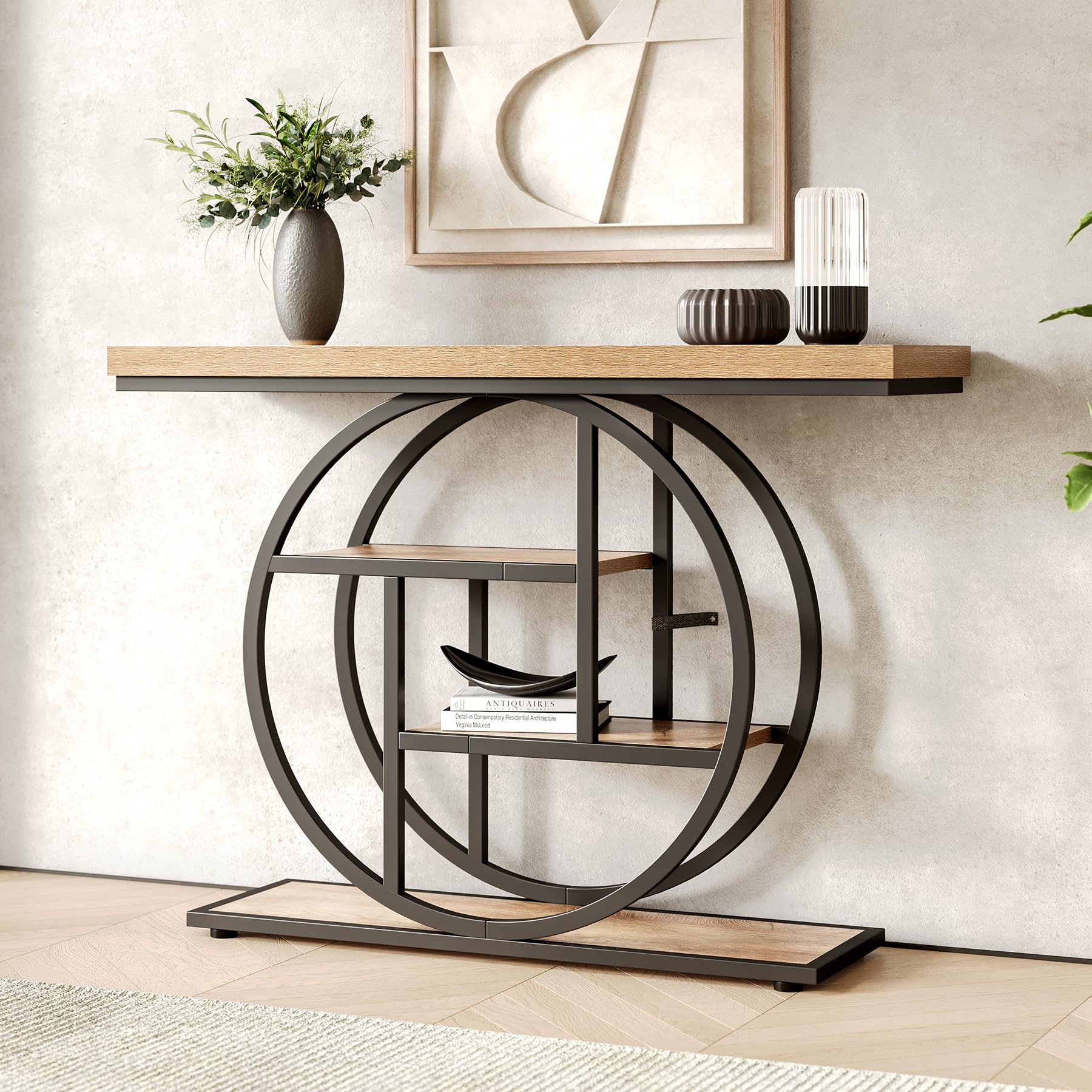 LITTLE TREE Console Table, 4-Tier Entryway Table Behind Couch Table, 41.3-Inch Farmhouse Sofa Table for Living Room, Foyer Hallway Table for Entrance