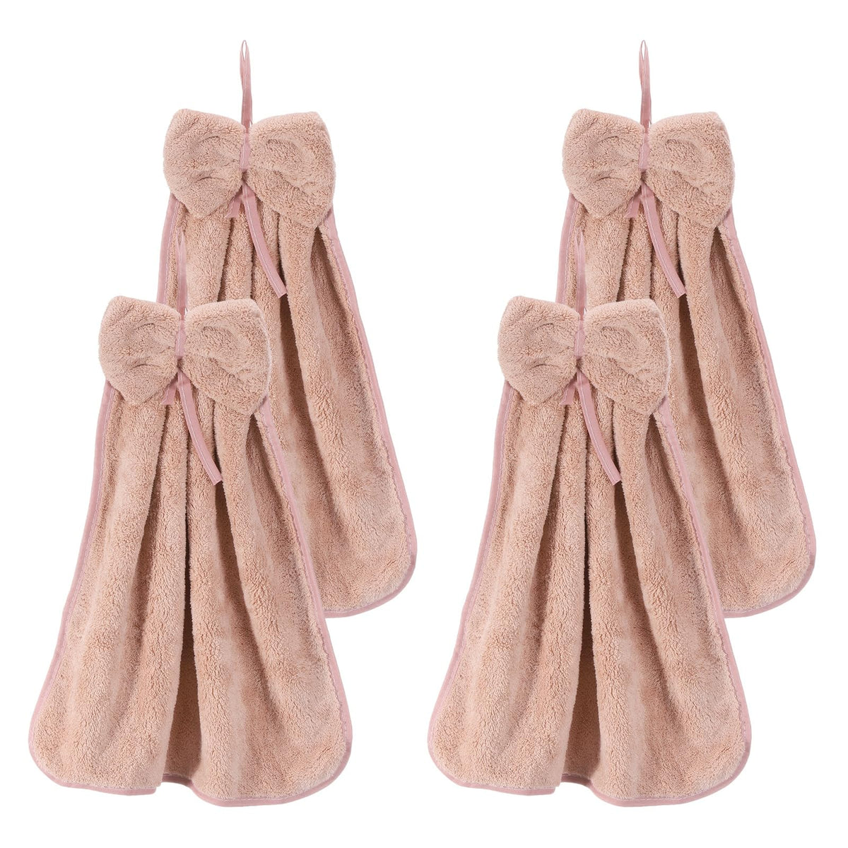sourcing map 4Pcs Bow Hand Towels with Hanging Loop, 14.2" x 12.2" Soft Coral Fleece Microfiber Bowknot Hanging Hand Dry Towels Quick Dry and