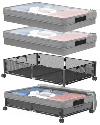 VyGrow Metal Under Bed Storage Containers 2Pack, Rectangular with Wheels & Removable Dust Bags, 24"L x 15.8"W x 5.9"H, 26L Capacity Each