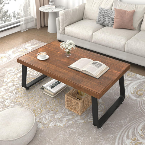 IBF Rustic Solid Wood Coffee Table, Living Room Real Wood Tea Table, 100CM