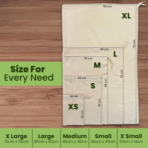 Bronta Mill Plain Natural 100% Cotton Drawstring Stuff Bags | Eco Friendly Storage Pouch | XL - 75 x 50cm (Natural, Pack of 10)