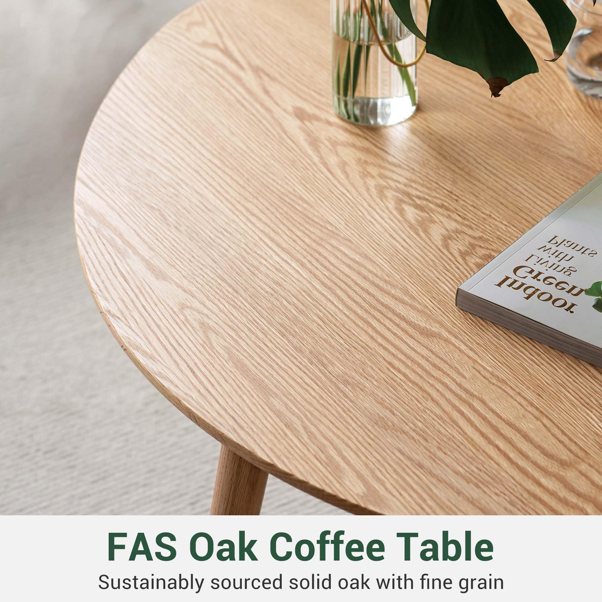 YESWOOD Solid Wood Side Table, Oak Coffee Tables, Oval Side Table with Natural Wooden Legs, Pebble Shape for Living Room and Balcony, Sofa Table