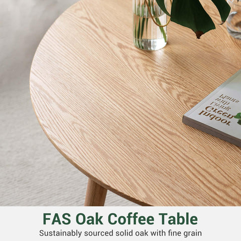 YESWOOD Solid Wood Side Table, Oak Coffee Tables, Oval Side Table with Natural Wooden Legs, Pebble Shape for Living Room and Balcony, Sofa Table