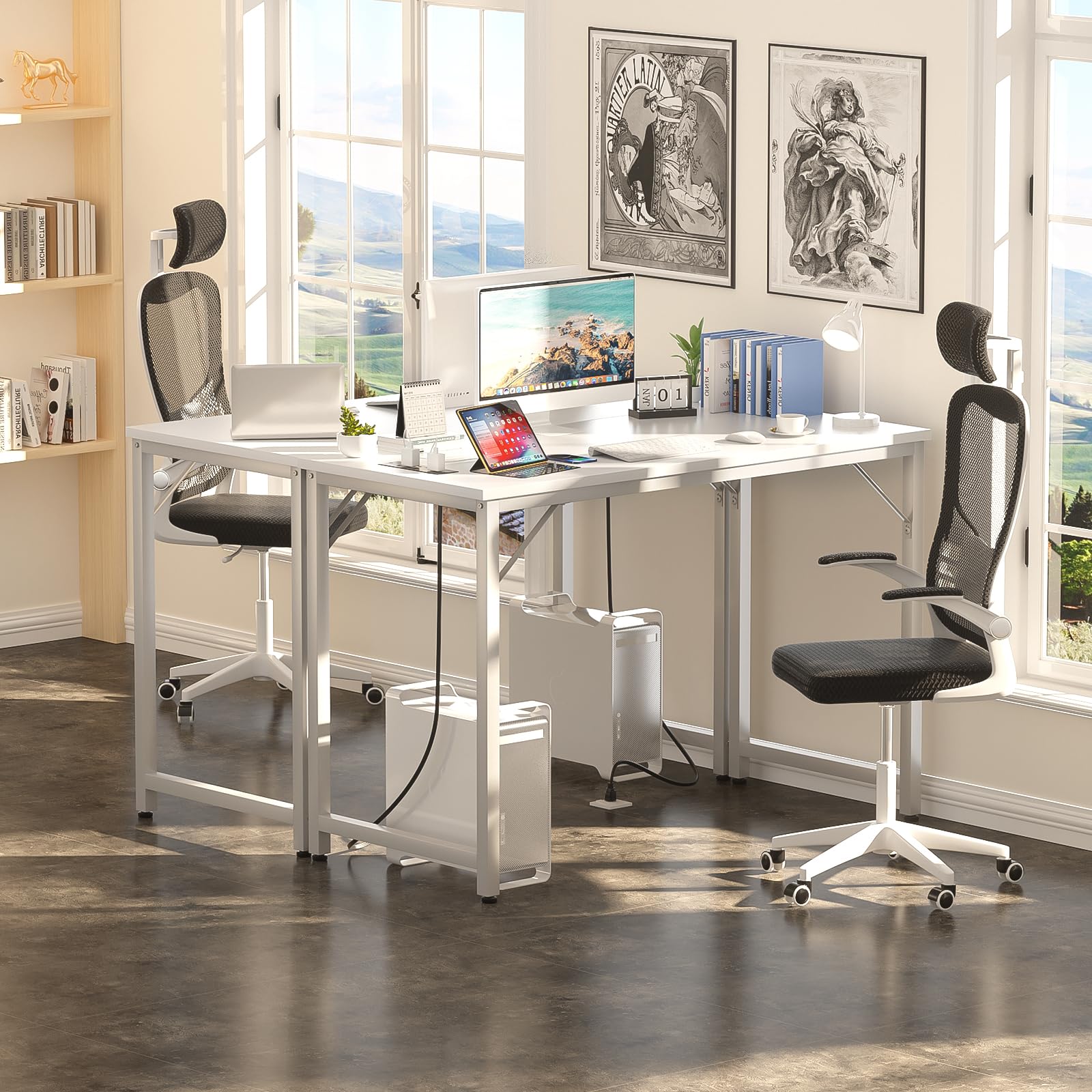 iSunirm 32 inch White Computer Desk with Power Outlets, Small Gaming Desk, Compact Home Office Desk for Small Spaces, Study Writing Table for Bedroom