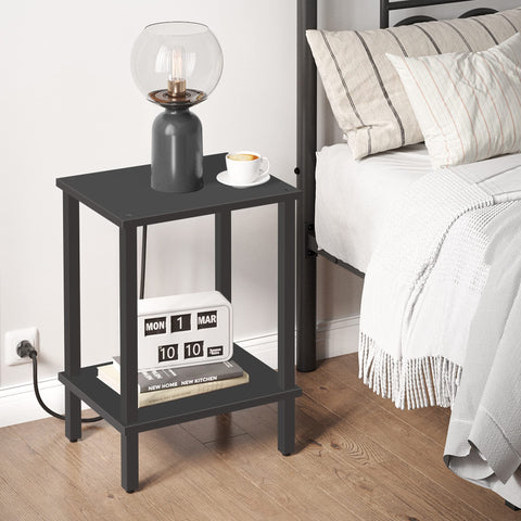 TUTOTAK Side Table, Set of 2, Bedside Table, Night stand, 2-Tier Storage Shelf, End Table for Small Space, Living Room, Bed Room, Black V1TB01BK035EU