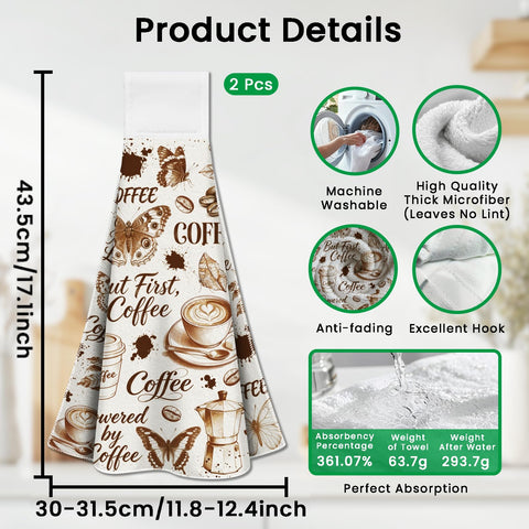 CUTHOLLOW 2 Pcs Brown Butterflies and Coffee Hanging Kitchen Towels with Loop