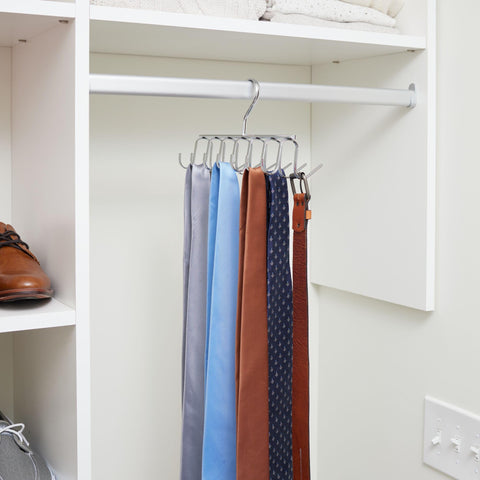 iDesign Axis Tie Rack, Metal Tie and Belt Hanger with 14 Storage Hooks, Chrome Coloured