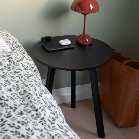 Raico Round Side Table 100% Solid Oak Wood Occasional Table Minimal Scandinavian End Table for Living Room Sofa Table (Black)
