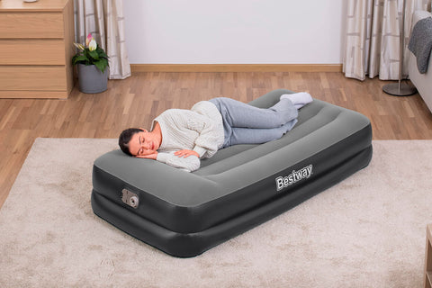 Bestway | Tritech Air Mattress, Twin Size with Built in AC Pump | Durable Inflatable Mattress with Fast Inflation and Storage Bag, Grey