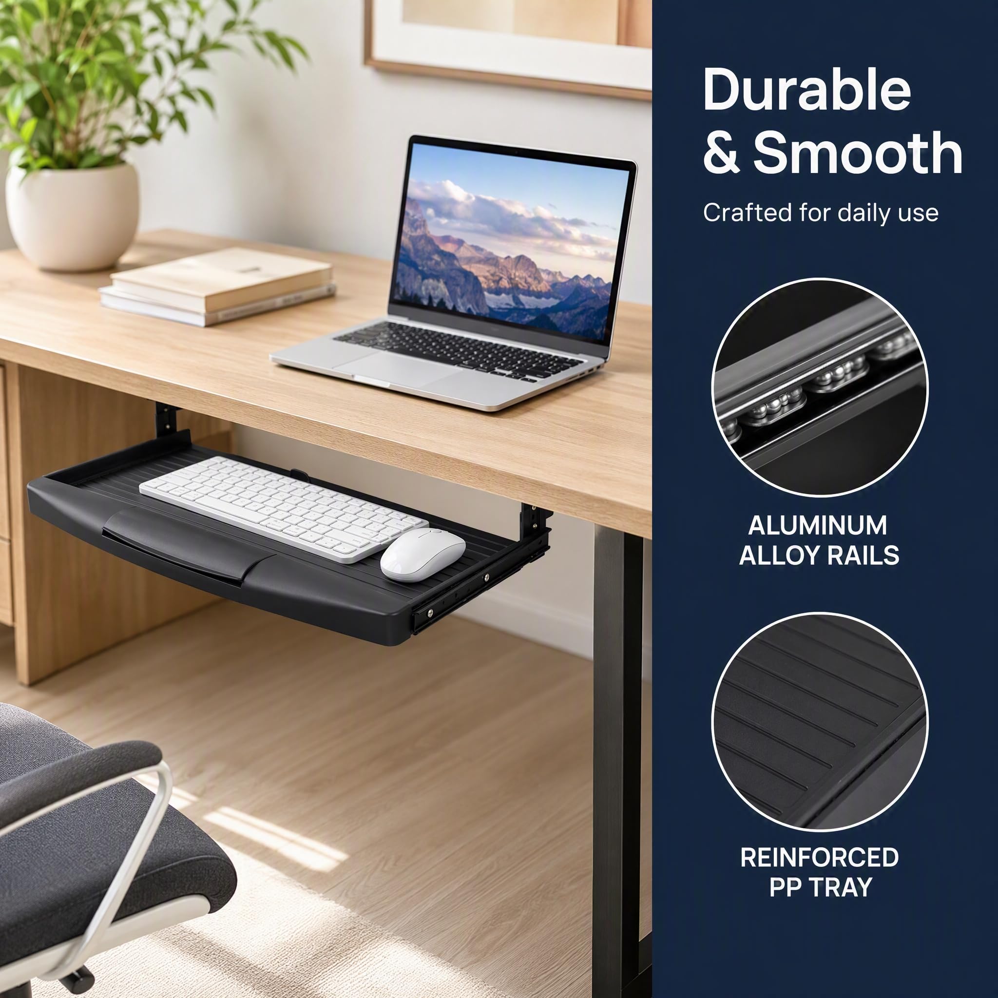 TEHAUX Under Desk Keyboard Tray, Slide Out Keyboard Drawer