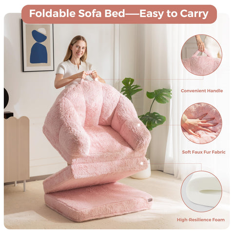 MAXYOYO Single Sofa Bed, Folding Bean Bag Chair, Faux Fur Fabric
