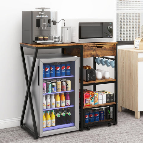 PUNCIA Coffee Bar Cabinet with Mini Fridge Space for Dorm Kitchen Retro