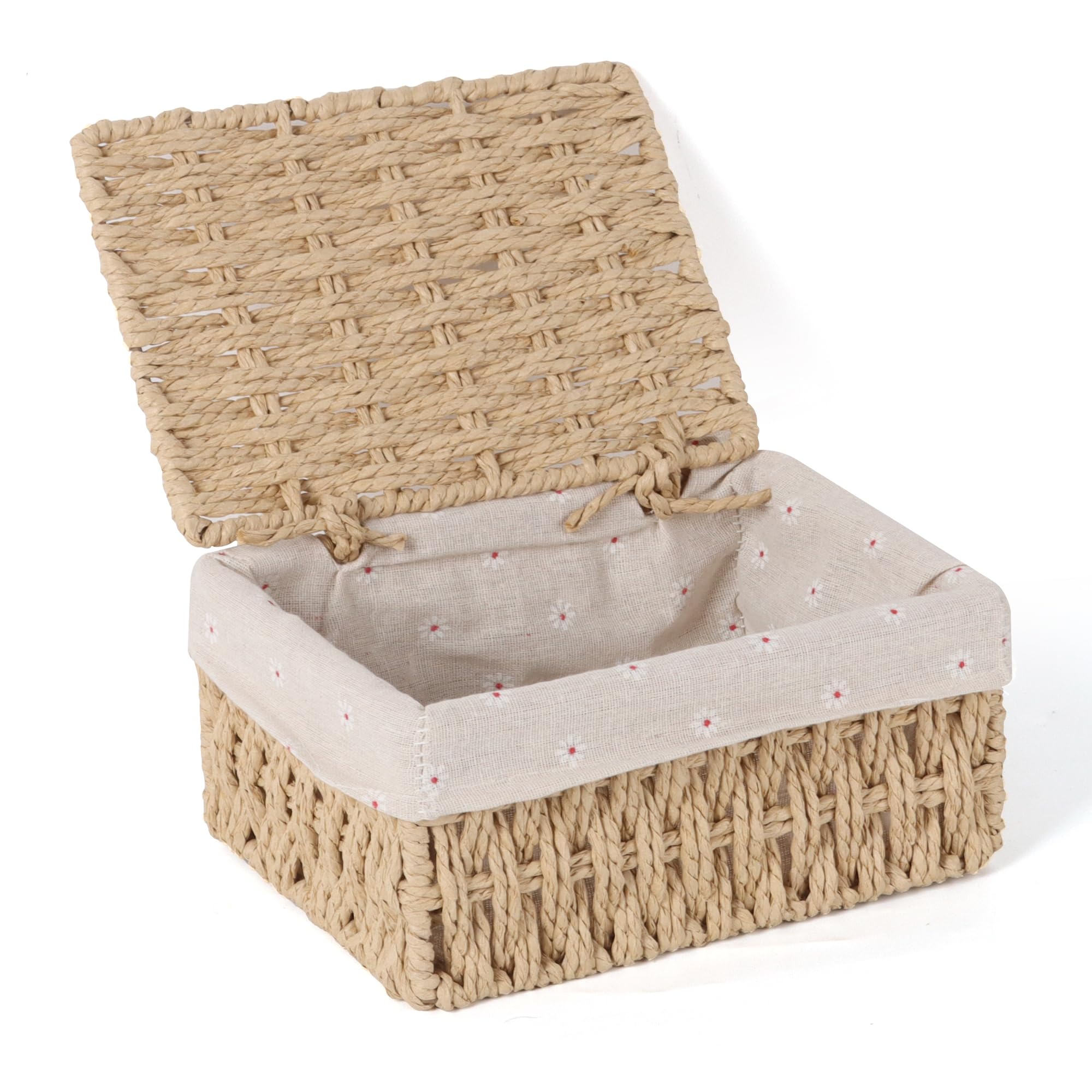 FEILANDUO Wicker Shelf Baskets Bin with Lid, Handwoven Paper Rope Baskets for Organizing, Rectangular Basket for Storage
