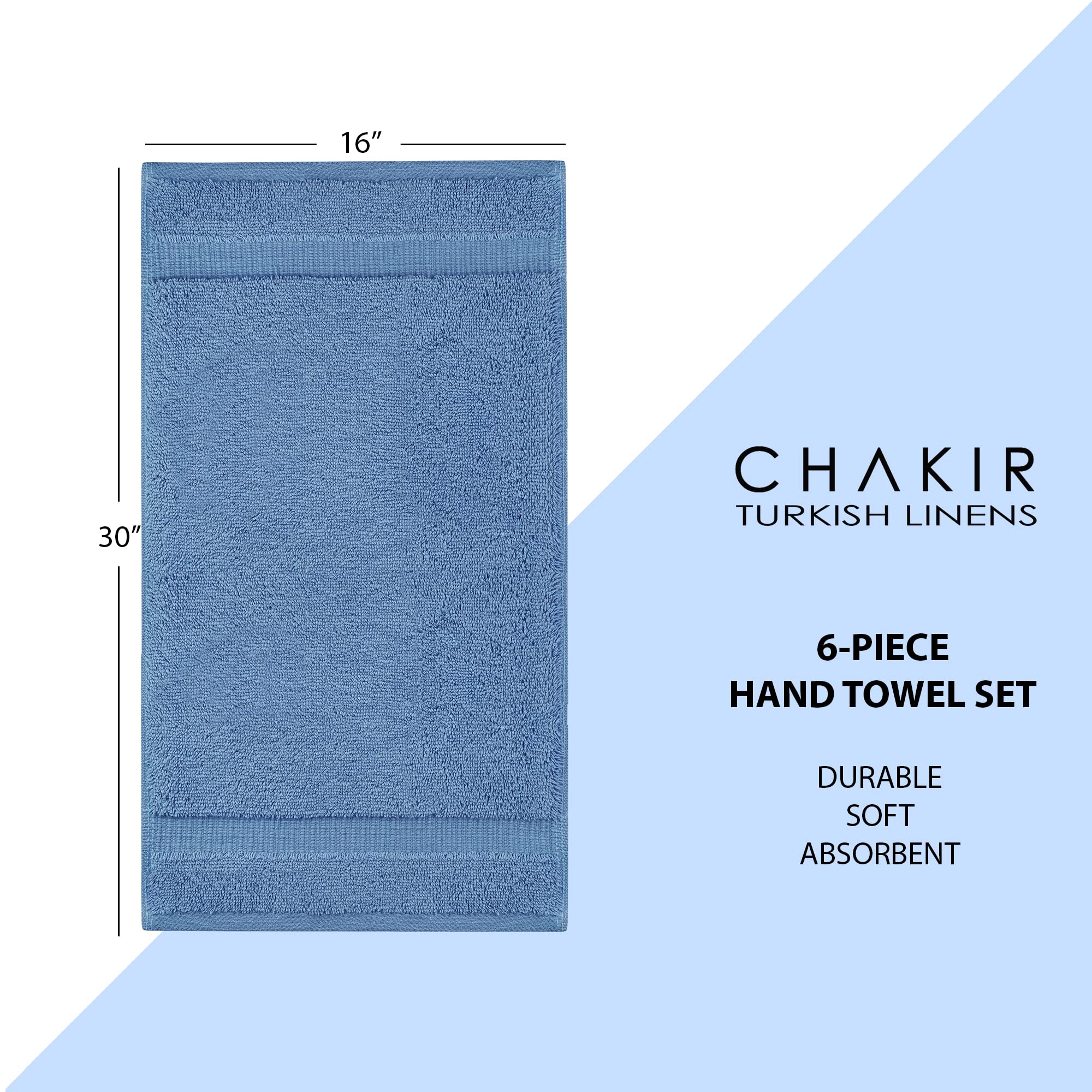 Chakir Turkish Linens | Hotel & Spa Quality 100% Cotton Premium Turkish Towels | Soft & Absorbent (6-Piece Hand Towels, Wedgewood)