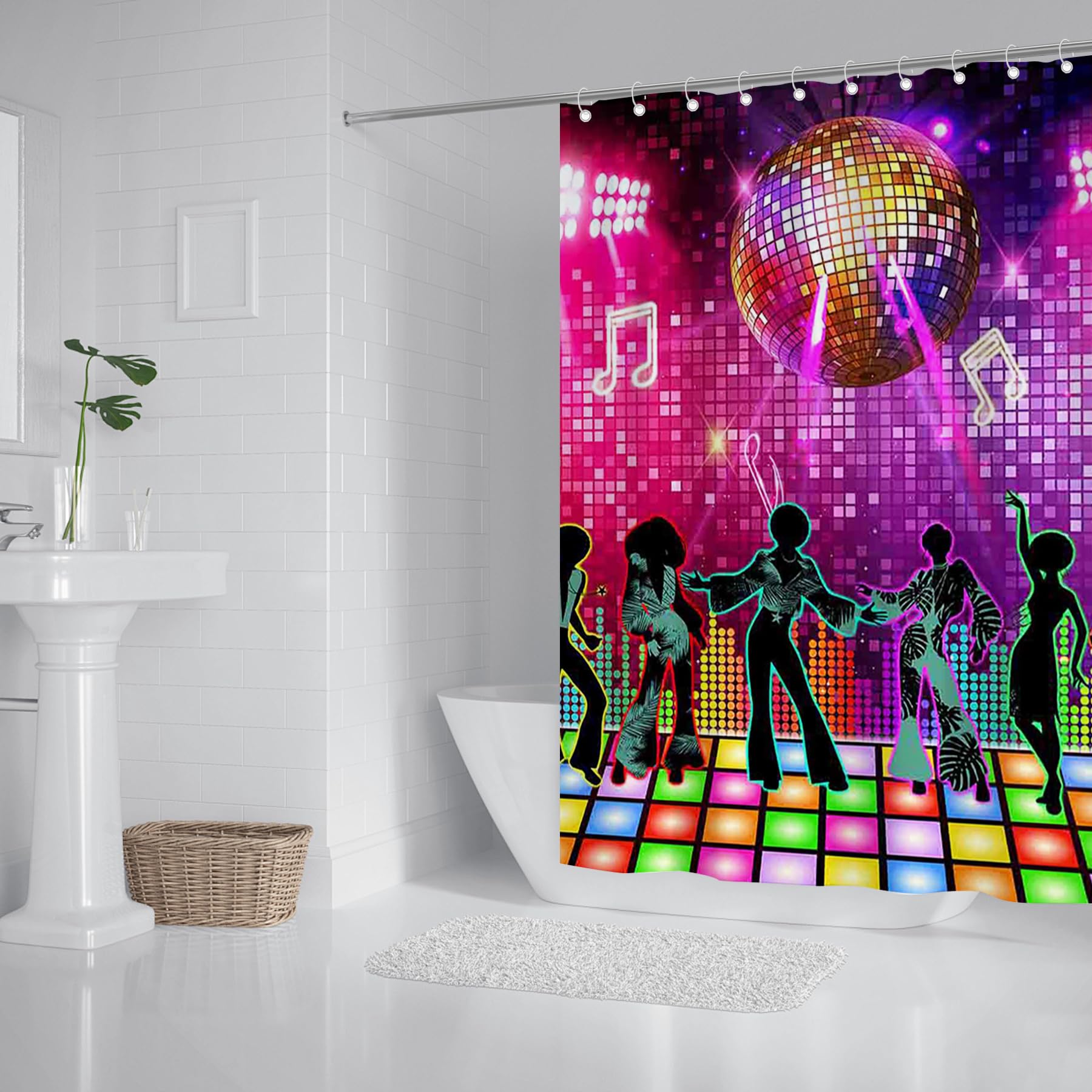 Luminora Retro 70s 80s 90s Disco Night Shower Curtain for Bathroom