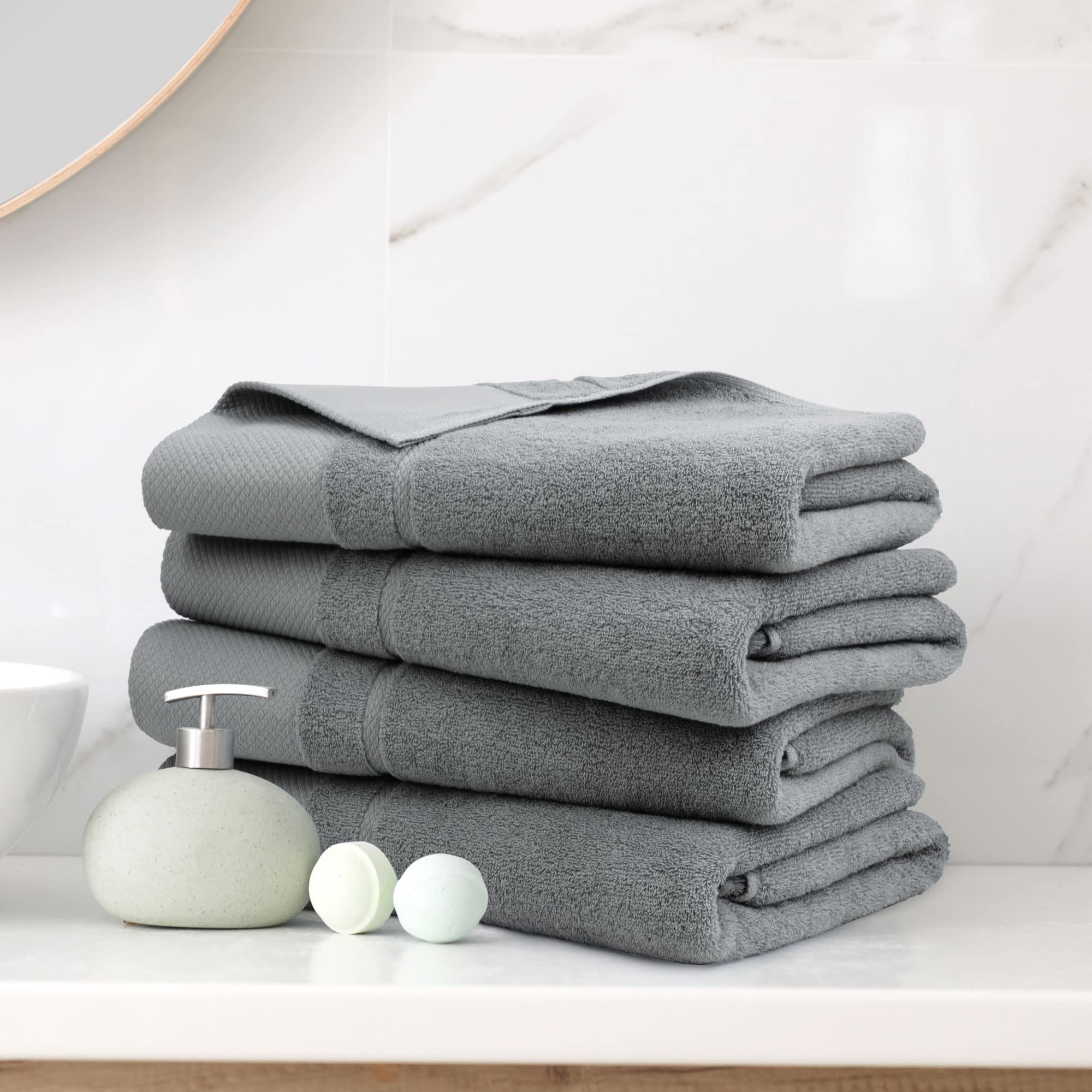 PiccoCasa Combed Cotton Bath Towels 4 Pack Grey 70cm x 140cm