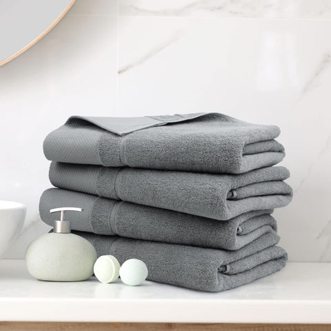 PiccoCasa Combed Cotton Bath Towels 4 Pack Grey 70cm x 140cm