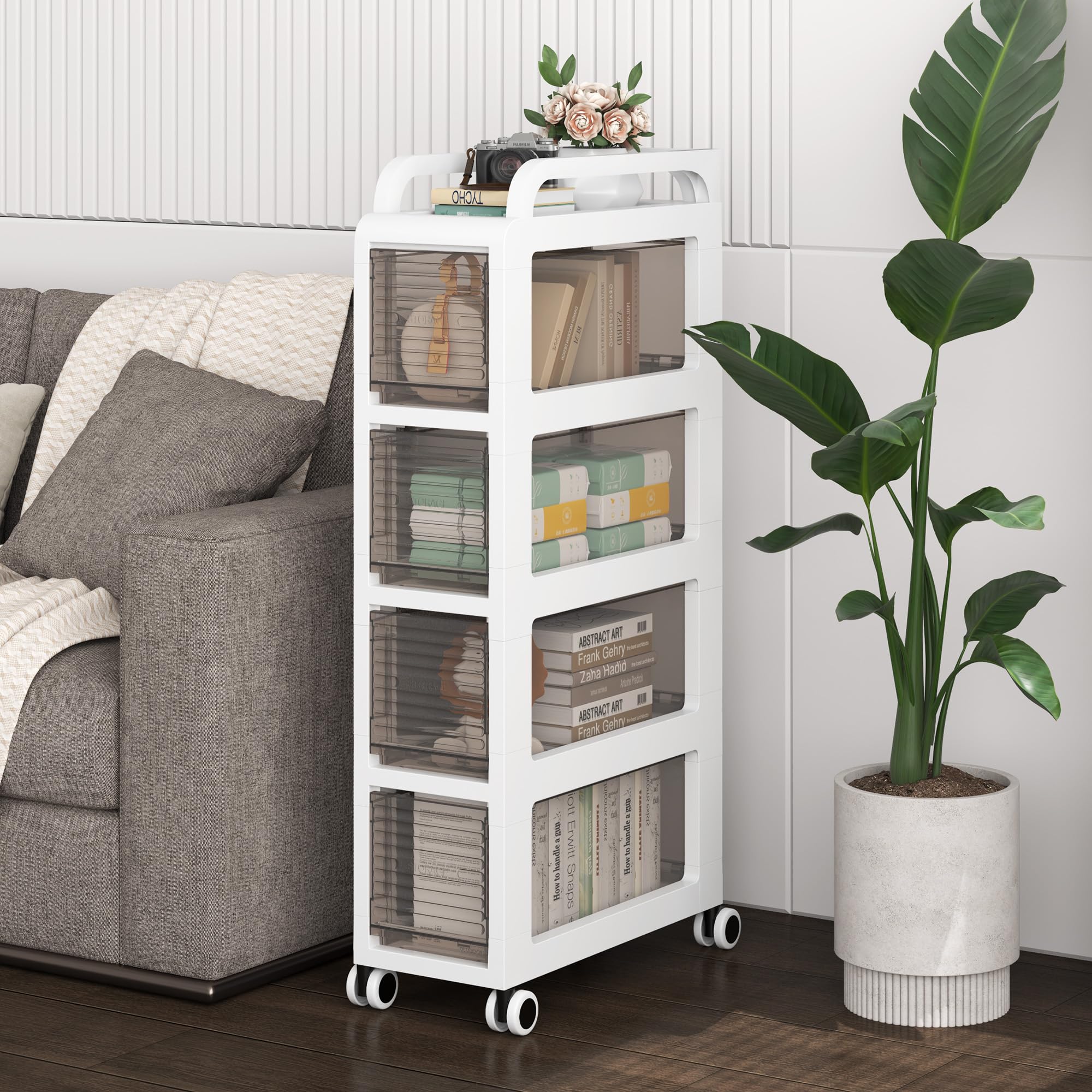 20cm Bathroom Cabinet, 4 Drawers Storage unit, 84cm Tall Toliet Organiser