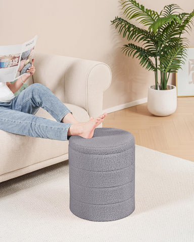 Bonlife Boucle Ottoman Storage, Foot Rest Stool Seat, Folding Footstool for Living Room, Sherpa Ottoman for Bedroom, Grey, 37x37x45 cm