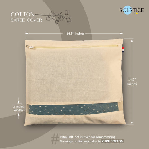 SOLSTICE Cotton Saree Bags, Covers for Storage Set with Zip Closure for Clothes Bags and Wardrobe Organizer with Transparent mesh window