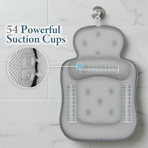 Bath Pillows for Tub, Comfortable Bathtub Cushion for Head and Neck with Soft 3D Mesh Fabric and 54 Non-Slip Suction Cups
