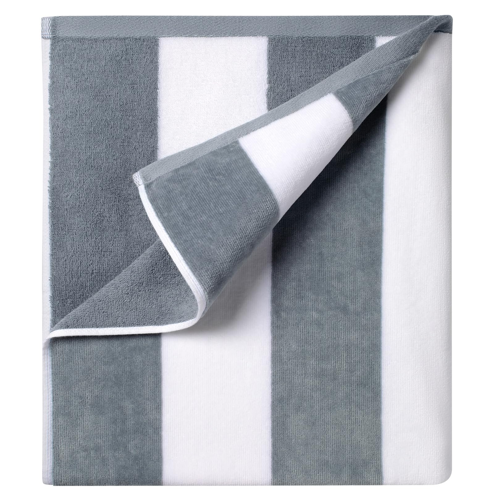 Ouxiaobai Cotton Oversized Beach Towel - 35 x 70 Inch Large Size Pool Towel, Striped Soft Cabana Swim Towel (Grey)