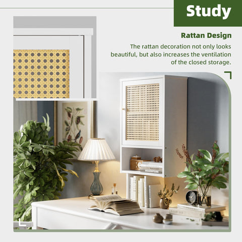 vovala Bathroom Wall Cabinet, Bamboo Over-The-Toilet Storage Organizer with Rattan Doors and Adjustable Shelf