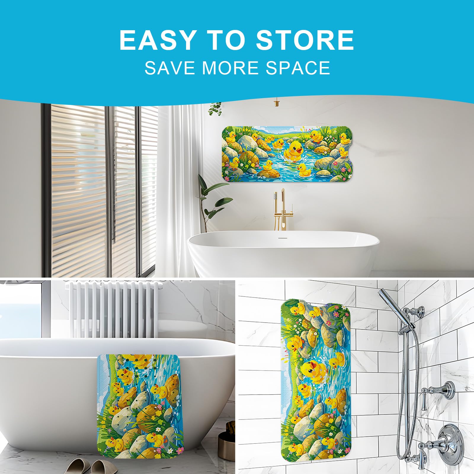 XIYUNTE Baby Bath Mats Non Slip Anti Mould, Cartoon Kids Bath Mat Non Slip, 100x40cm Extra Large Baby Shower Bath Mat with Suction Cups & Drain Holes