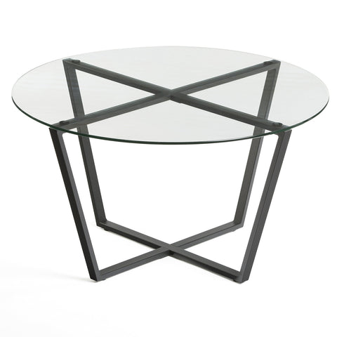 Mango Steam Round Metro Glass Coffee Table/Side Table/for Living Room & Dining Room - Clear Top/Black Base