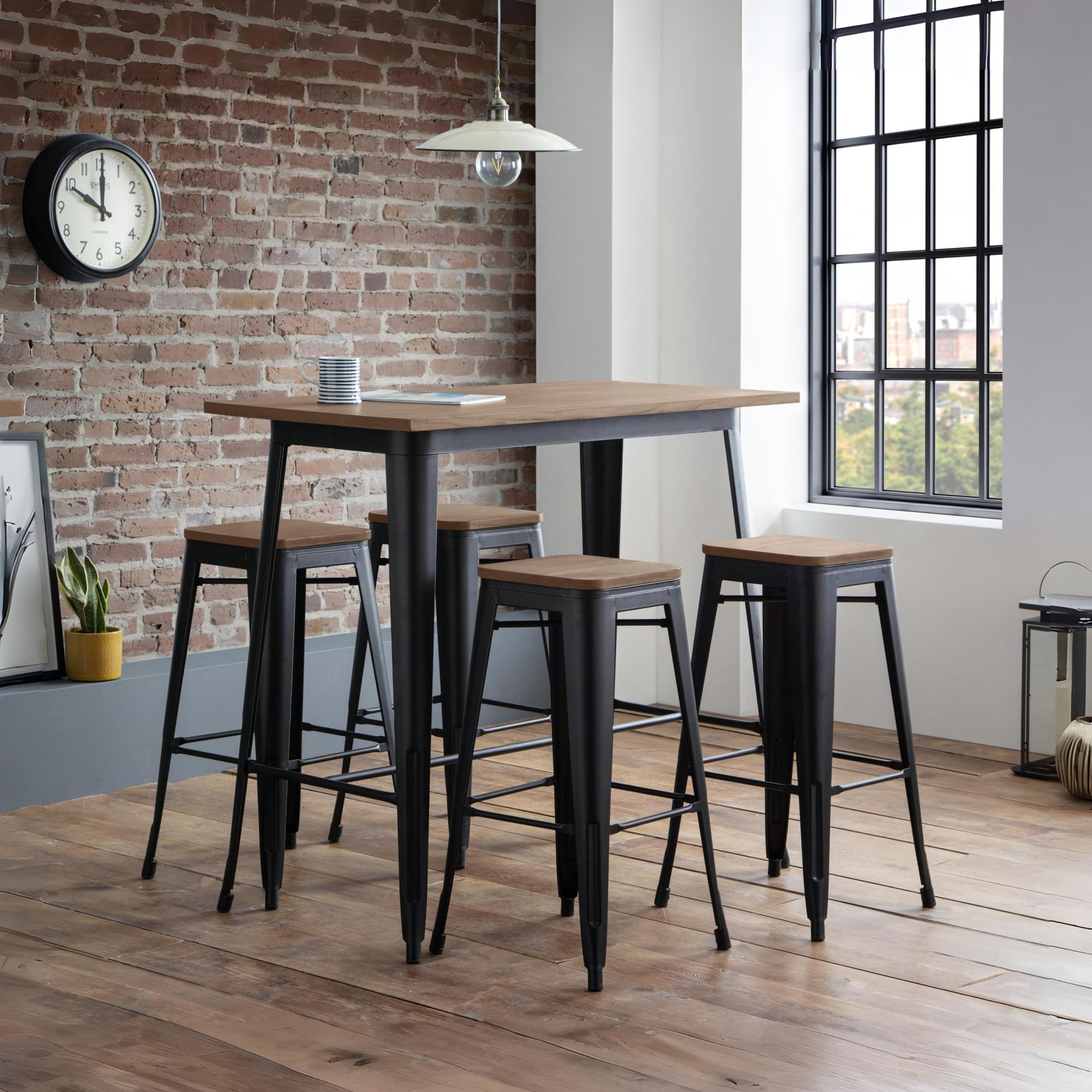 Julian Bowen Grafton Bar Table for 2-4, Solid Elm - H105 x W120 x D60cm